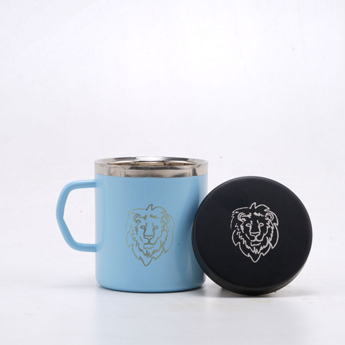 Saavaj Steel Mug – Bold Lion Print & Cap for Adventure